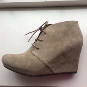 Tan X-Appeal Lace-Up Wedge Booties